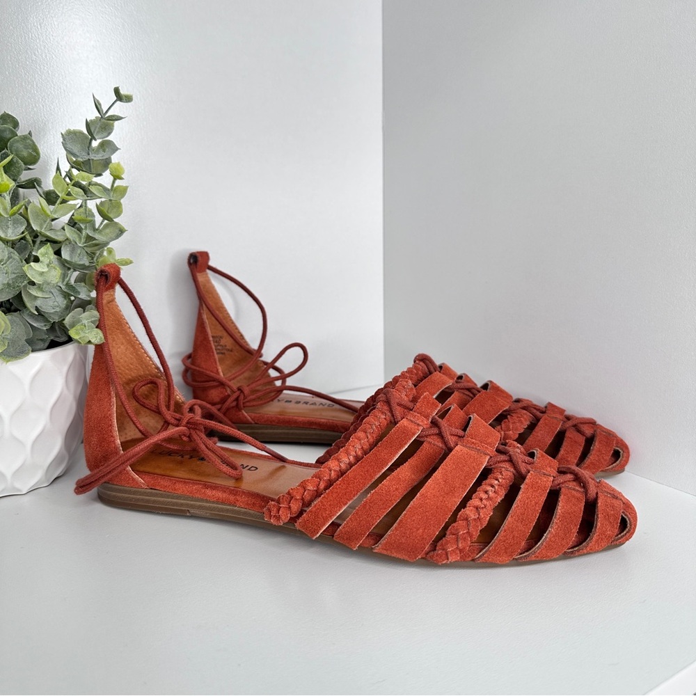Lucky Brand Women’s Brocki Woven Orange Leather Wrap Flats Shoes Size 9 - Picture 5 of 11